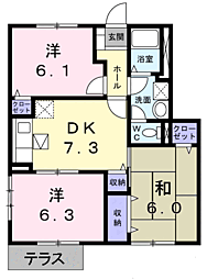 リヴィエール岩出2 3DKの間取図画像