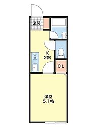 TJ鳴神2 A棟B棟 1Kの間取図画像