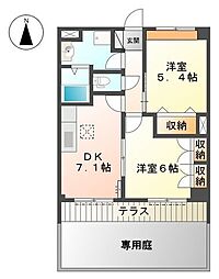 グレイシャスパレス千代 2DKの間取図画像