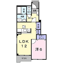 プレシャスコートK東松江 1LDKの間取図画像