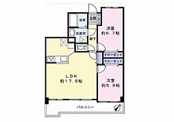 ナイスアーバンヒルズ鶴見旭台 2LDKの間取図画像