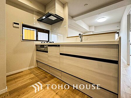 お手入れのしやすいすっきりしたシステムキッチンを採用しました。