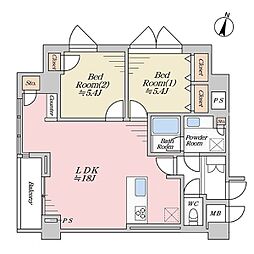 ヴェルティ中野 2LDKの間取図画像