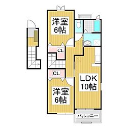 ベルヴィル 2LDKの間取図画像