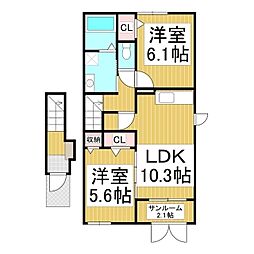 ベル・グラースB 2LDKの間取図画像