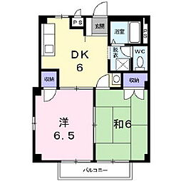 メルベーユ宮B 2DKの間取図画像