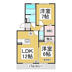 パークタウン三本柳 2LDKの間取図画像