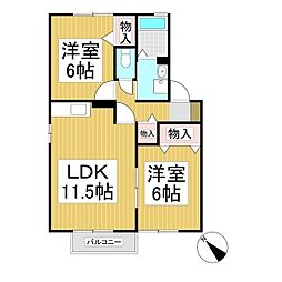 セジュール上徳間A 2LDKの間取図画像