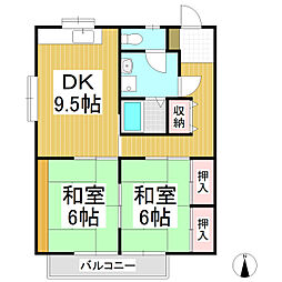 桑原NEWハイツ 2DKの間取図画像