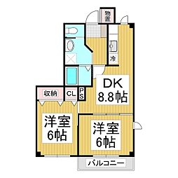 エディビレッヂB 2DKの間取図画像