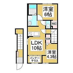 ヴィラ二ツ柳 2LDKの間取図画像