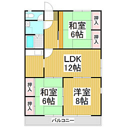 こまくさハイツ 3LDKの間取図画像