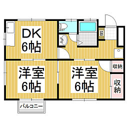 Sixteen雅C棟 2DKの間取図画像