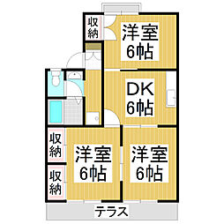 開沖ライブタウンB棟 3DKの間取図画像