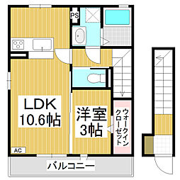 ローズコート青木島II 2階1LDKの間取り