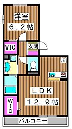 パルコートII 2階1LDKの間取り