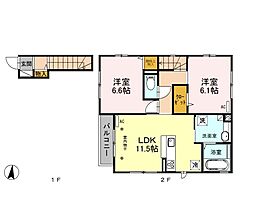 フルール 2階2LDKの間取り