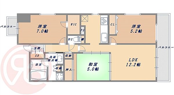 大阪府大阪市西区新町2丁目(賃貸マンション3LDK・6階・67.88㎡)の写真 その2