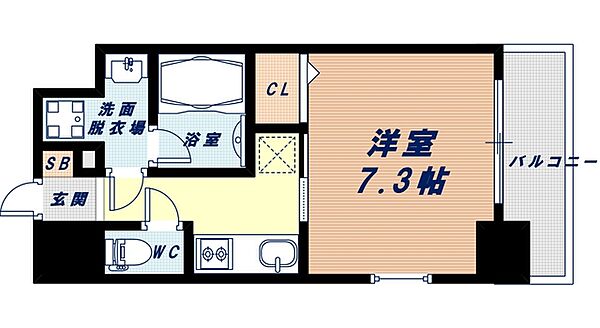 ワールドアイ大阪ドームシティ ｜大阪府大阪市西区千代崎2丁目(賃貸マンション1K・11階・25.53㎡)の写真 その2