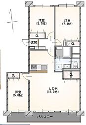 県ドリームハイツ19号棟 3LDKの間取図画像