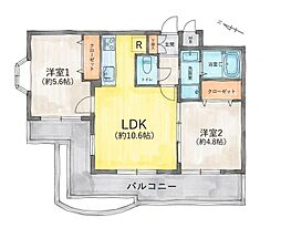 グローリア初穂大和 2LDKの間取図画像