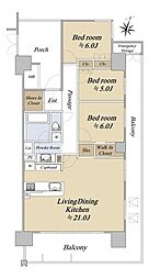 ル・サンクタワー仙台勾当台公園 16階3LDKの間取り