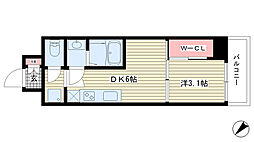 セレニテ西元町アリエ 1DKの間取図画像