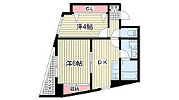 ロゼブル中山手 2DKの間取図画像