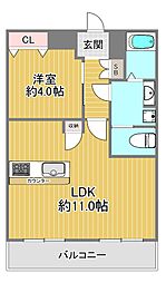 岡本グリーンハイツ 1LDKの間取図画像