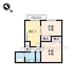 ダイワヴィラノルテB棟 2DKの間取図画像