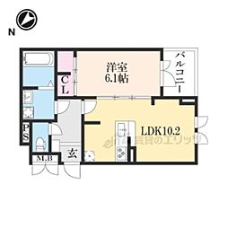グリーン琥珀甲南1 1LDKの間取図画像