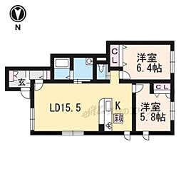 Villaceプラッツ上高砂B 2LDKの間取図画像