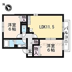 アルカディアＢ棟 1階2LDKの間取り