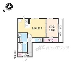 JR草津線 手原駅 徒歩20分の賃貸アパート 3階1LDKの間取り