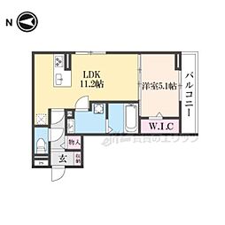 JR草津線 手原駅 徒歩21分の賃貸アパート 1階1LDKの間取り