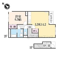 近江鉄道近江本線 愛知川駅 徒歩27分の賃貸アパート 2階1LDKの間取り