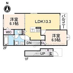 JR東海道・山陽本線 彦根駅 徒歩13分の賃貸アパート 2階2LDKの間取り