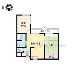 スリーハイム 3階2LDKの間取り