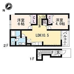 サンパティークＡ棟 2階2LDKの間取り