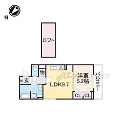 近江鉄道近江本線 高宮駅 徒歩2分の賃貸アパート 2階1LDKの間取り