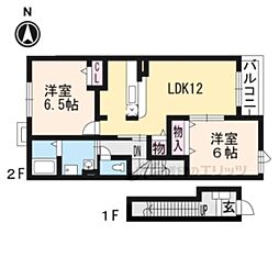 プラシードアロッジオ2 2LDKの間取図画像