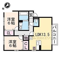 リビングタウン貴生川B 2LDKの間取図画像