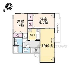 夢咲きの里E棟 2LDKの間取図画像