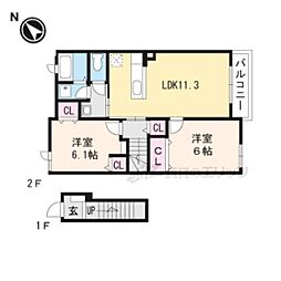 LakeWest-西の湖- 2LDKの間取図画像