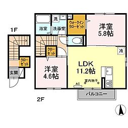 セジュール萩畠 2LDKの間取図画像
