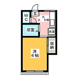 ア・ビュー三の輪 1Kの間取図画像