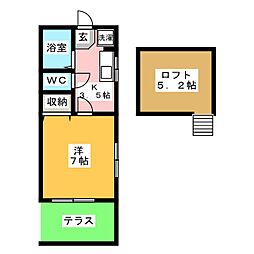 プチセゾンハラダ 1Kの間取図画像