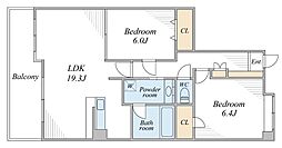 ペルル千葉中央 5階2LDKの間取り