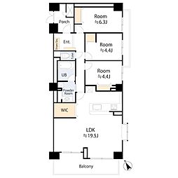 サンクタス横濱三ツ沢公園 3LDKの間取図画像
