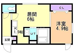 札幌市営南北線 南平岸駅 徒歩7分の賃貸マンション 4階1LDKの間取り